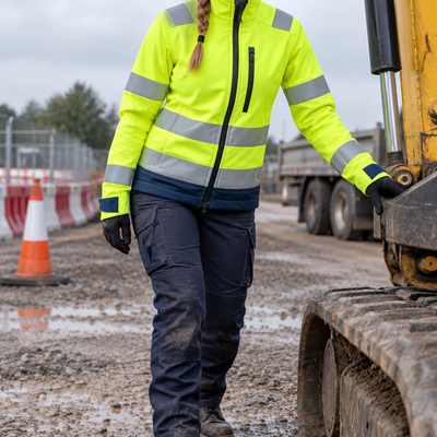 Women's High-Visibility Softshell Work Jacket Class 2/3 Yellow/Navy