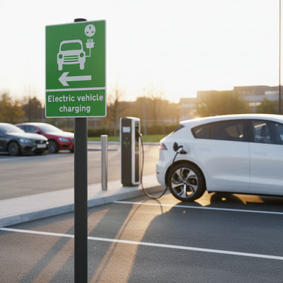 Premium EV Recharging Arrow Left Sign Face - Weather Resistant & Reflective