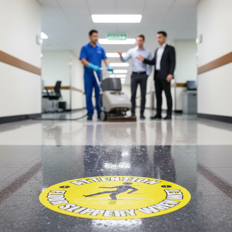 Gray Premium Floor Sign - Attention Slippery When Wet Safety Signage