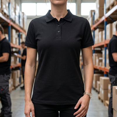Women's Black Polo Work Shirt - Cotton-Polyester