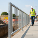 Light Gray Premium Highway Pedestrian Guardrail with Vertical Infill Bars, Galvanised to BS EN 1461:2009 for Enhanced Safety and Visibility
