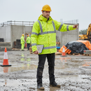 Gray High-Visibility Breathable Jacket with Concealed Hood - Saturn Yellow