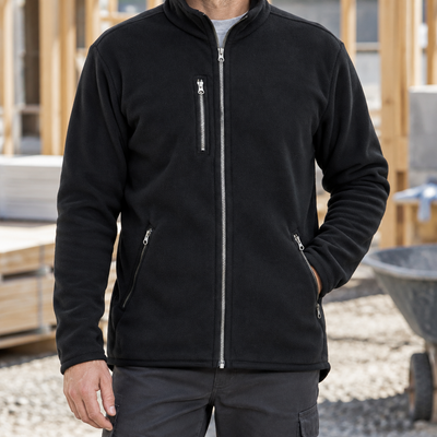 Anti-Pilling Fleece Work Jacket with Extended Rear Panel - Black
