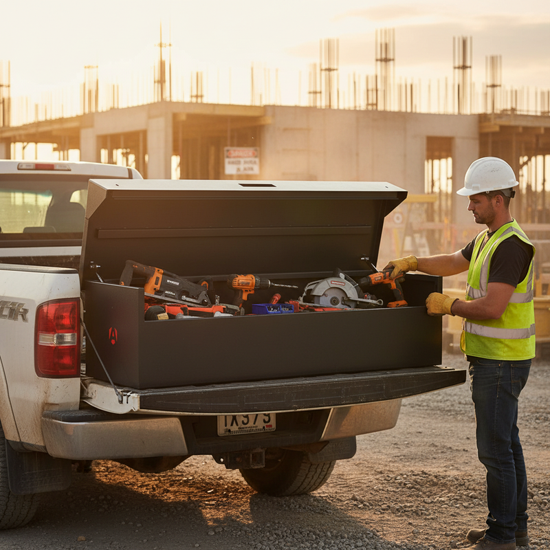 Tan Heavy Duty Truck Storage Box - Secure, Robust Steel Construction