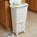 38L kitchen waste bin on wheels with recycling compartments