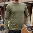 Khaki Green Merino Wool Long Sleeve Work Top