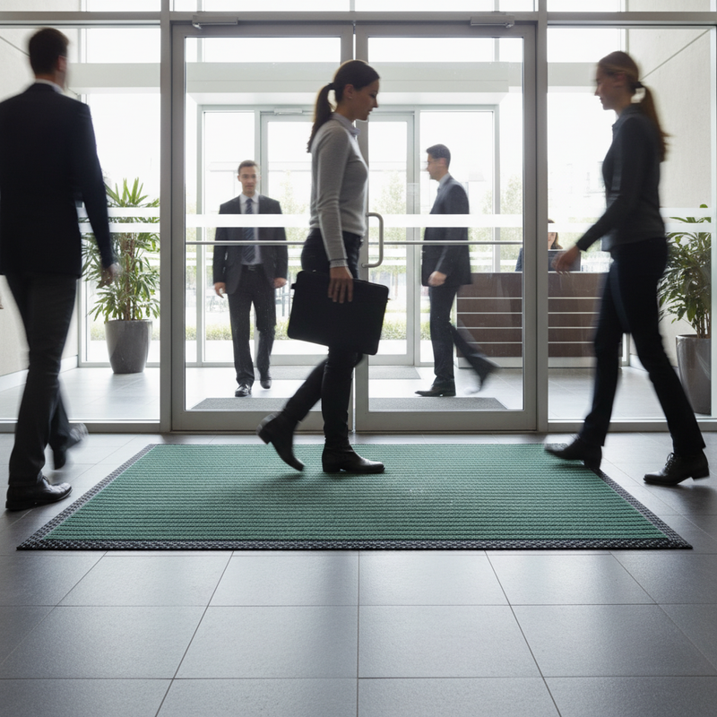 Light Gray Premium Ribbed Entrance Door Mat - Green for Indoor Use