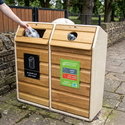 Double Timber Fronted Recycling Unit, 196 Litre Capacity