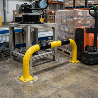 350 x 1000mm steel collision protection guard – yellow/black