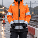 Women's Waterproof High-Visibility Shell Coat Hi-Vis Orange/Black