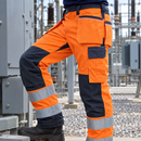 Hi-Vis Class 2 Work Trousers Holster Pockets Hi-Vis Orange/Navy (view 2)