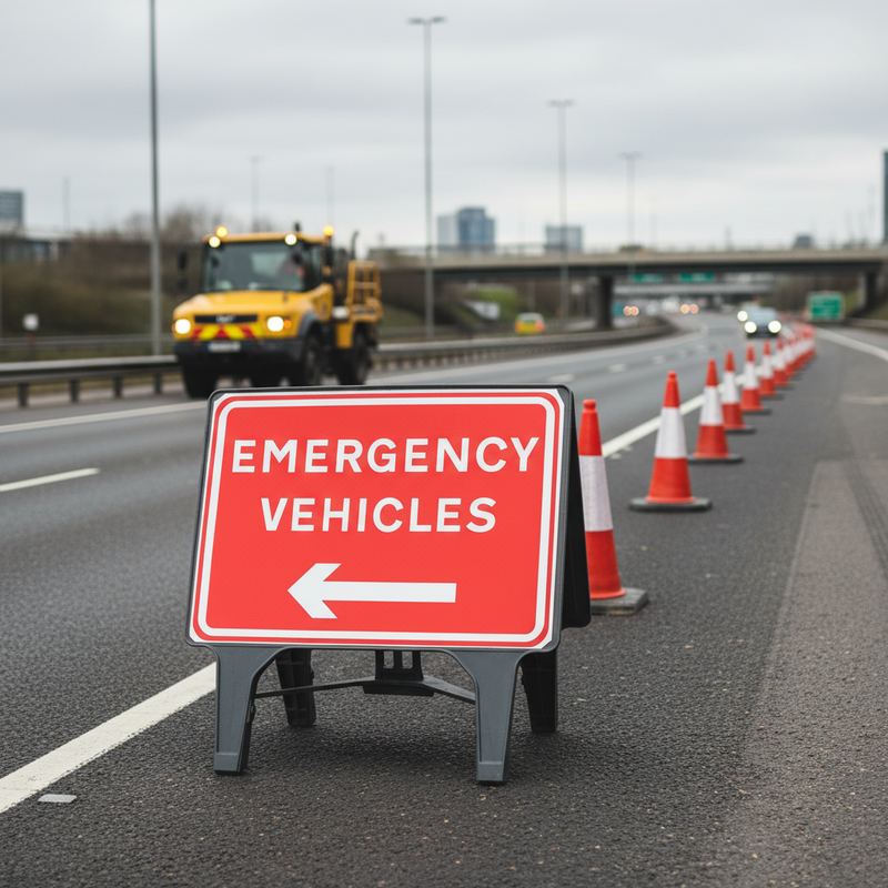 Dim Gray Premium Emergency Vehicles Left Sign 1050x750mm