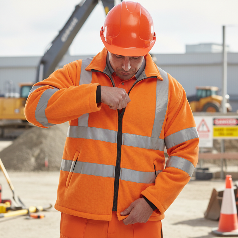 Gray High-Visibility Fleece Jacket in Orange with Reflective Tape