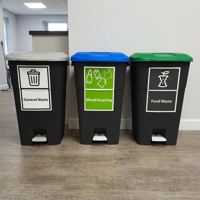 3-bin Pedal Recycling Station with A4 Stickers