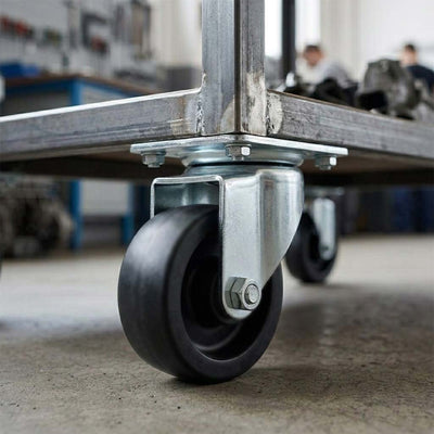 75mm Pressed Steel Swivel Castor Wheel - Black Polypropylene & 4-Hole Top Plate - 75kg Max Load