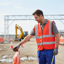 Light Gray High-Visibility Polyester Waistcoat Vest - Safety Red