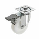 White Smoke Pressed Steel Braked Swivel Castors With White Nylon Wheel - 50mm & 75mm