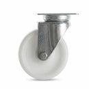Pressed Steel Swivel Castors With White Nylon Wheel - 50mm & 75mm