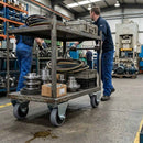 Dim Gray Pressed Steel Fixed Castors With Grey Rubber on Black Polypropylene Wheel - 50mm to 100mm