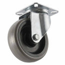 White Smoke Pressed Steel Swivel Castors With Grey Rubber on Black Polypropylene Wheel - 50mm to 100mm