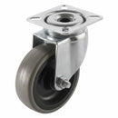 White Smoke Pressed Steel Swivel Castors With Grey Rubber on Black Polypropylene Wheel - 50mm to 100mm