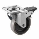 White Smoke Pressed Steel Braked Swivel Castors With Grey Rubber on Black Polypropylene Wheel - 50mm to 100mm