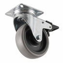 White Smoke Pressed Steel Braked Swivel Castors With Grey Rubber on Black Polypropylene Wheel - 50mm to 100mm