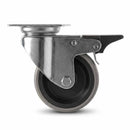 White Smoke Pressed Steel Braked Swivel Castors With Grey Rubber on Black Polypropylene Wheel - 50mm to 100mm