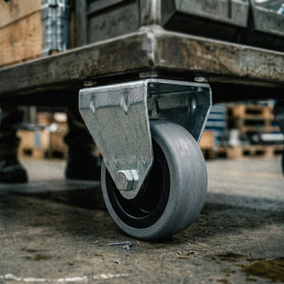 75mm Fixed Castor With Grey Rubber on Polypropylene Wheel & 4-Bolt-Hole - 70kg Load Capacity