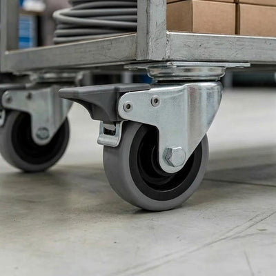 75mm Swivel with Braked Castor Wheel - Grey Rubber on Polypropylene & 4-Hole Top Plate - 70kg Load