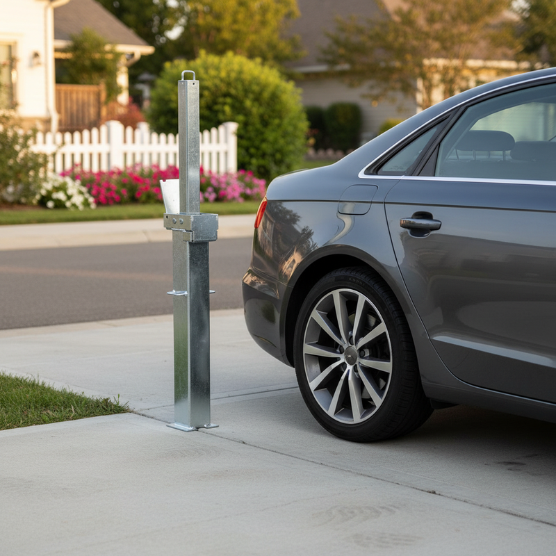 Dark Gray Premium Square Retractable Galvanised Steel Post with Integral Lock - 500mm