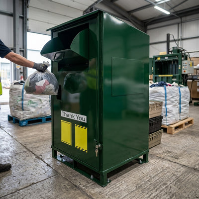 Lockable clothing donation bin 2600 litre capacity
