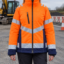Women's Hi-Vis Insulated Winter Coat - Orange/Navy Blue