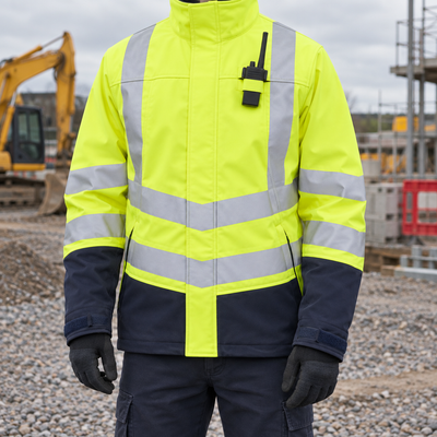 Men's Hi-Vis Yellow/Navy Blue Softshell Jacket with Fleece Lining