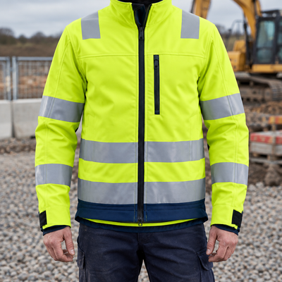 High-Visibility Class 3 Softshell Work Coat - Hi-Vis Yellow/Navy