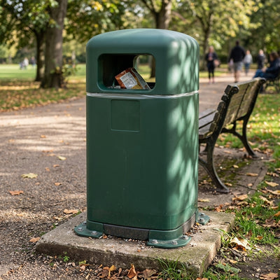 100 litre outdoor rubbish bin with hooded top