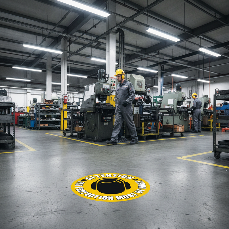 Dark Slate Gray Premium Ear Protection Required Floor Sign - Slip Resistant Vinyl