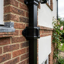 Traditional Downpipe Spare Socket Eared 72x72mm Aluminium — RAL 9005 (in use)