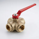 1/4" BSP Female 3-Way T Port Ball Valve, 40 Bar, Brass (view 2)