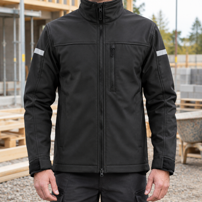 Softshell Work Jacket with Windproof Collar - Black