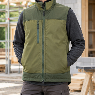 Softshell Stretch Work Vest with Fleece Backing - Khaki Green