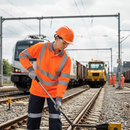 Light Gray Premium Hi-Vis Long Sleeve Rail Spec Polo Shirt - Orange