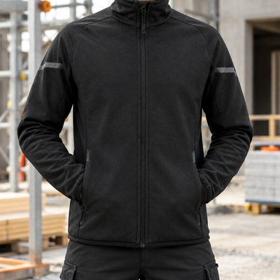 Fleece Work Jacket with Reflective Details - Black