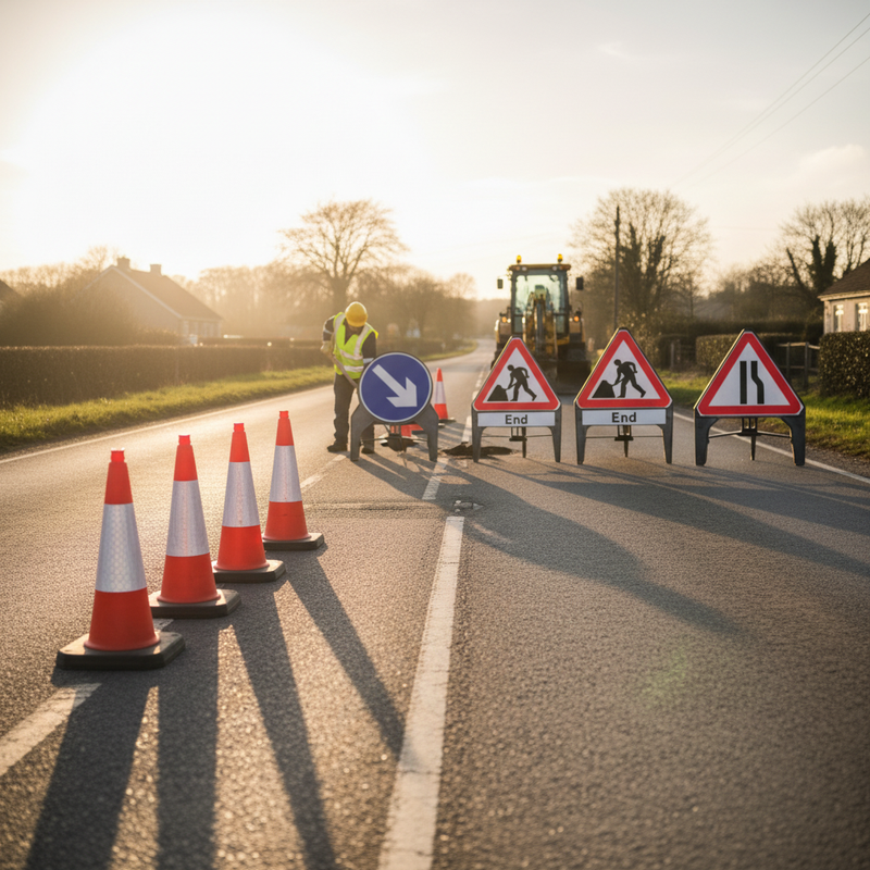 Dim Gray Premium Traffic Management Signs & Cones Kit for Single Lane Closure