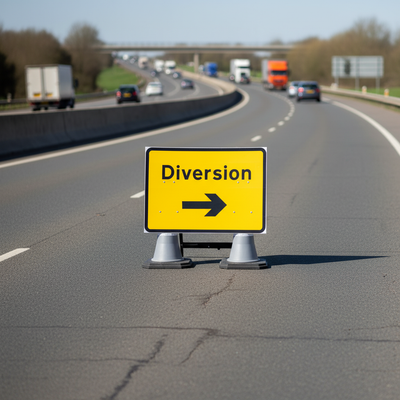 Premium Diversion Right Cone Sign 1050x750mm - Double Cone Design