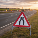 Dark Olive Green Premium Road Narrows Both Sides Triangle Metal Sign Face 750mm