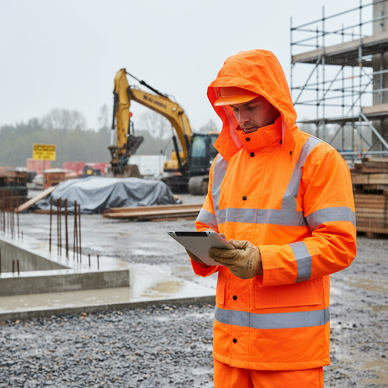 Gray High-Visibility Lightweight Jacket with Concealed Hood - Orange