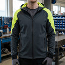 Full Zip Stretch Work Hoodie with Neon Panels - Black/Neon Yellow