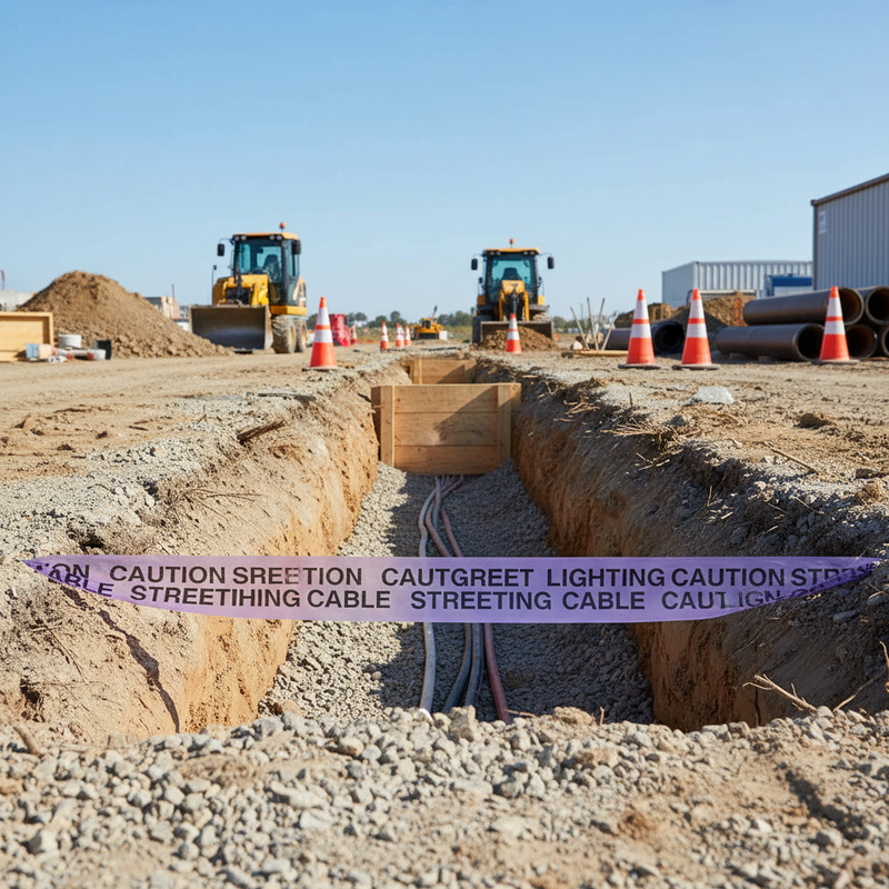 Gray Professional Underground Warning Tape for Street Lighting Cables - 150mm x 365m