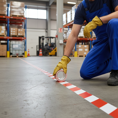 Self-Adhesive Non-Reflective Hazard Warning Tape - Red & White - 66m x 60mm